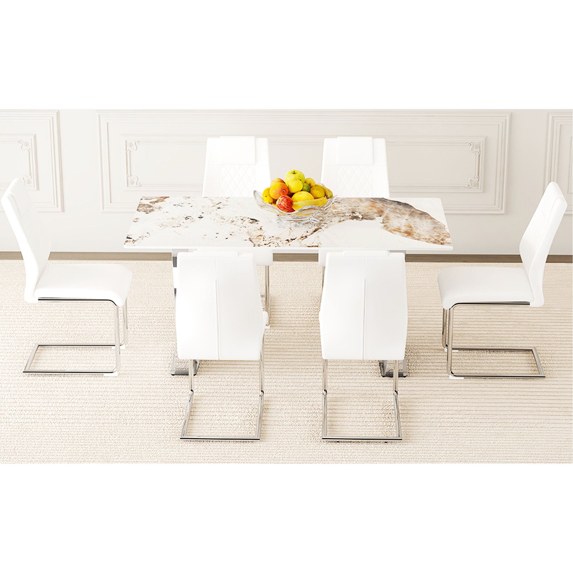 Mercer41 Sintered Stone Dining Table And Chair - 6 Chairs With Silver ...