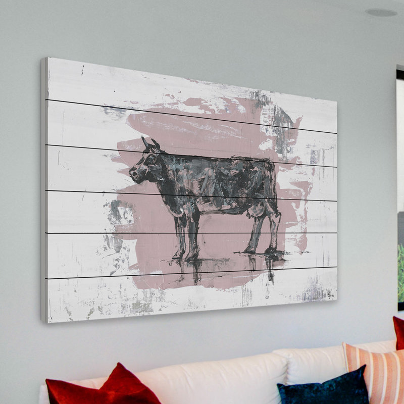 « tranquil cow », reproduction d’art sur bois blanc, H 24 po x l 36 po x P 1,5 po