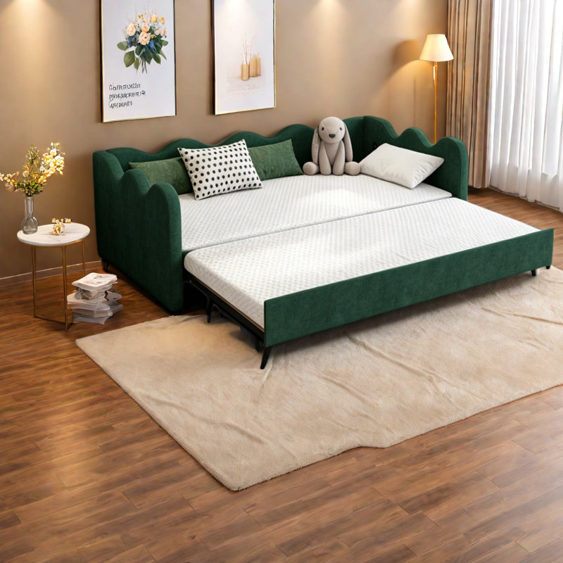 Canapés multifonctionnels, méridienne extensible moderne en tissu et métal pour petits espaces, Vert 2