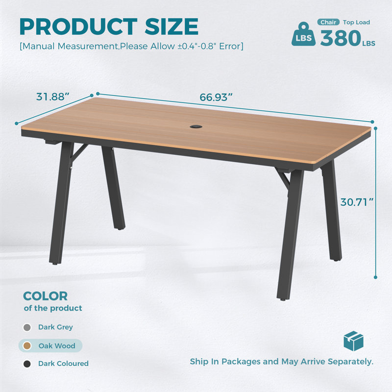 Chamblee Outdoor Rectangle 67 Inch Aluminum Alloy Dining Table For Patio, Teak