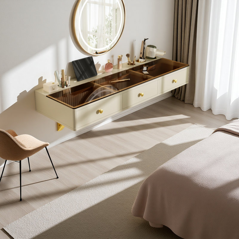 Tablette flottante 47 po avec tiroir, coiffeuse murale polyvalente, bureau, table flottante