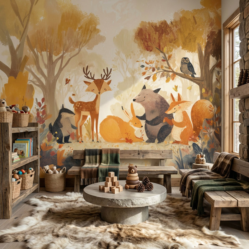Papier peint animaux Woodland, L: 112 po x H: 72 po, Peler et coller