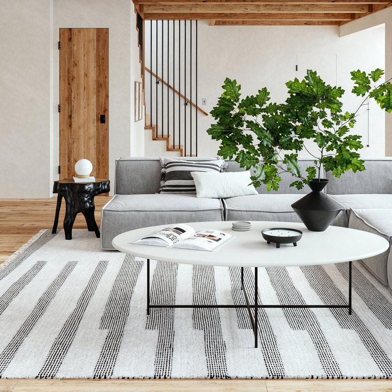Ivory and Gray Tufted Wool Cotton Rectangular Area Rug