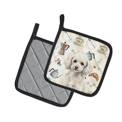 Paire de porte-cafetières miniature caniche blanc