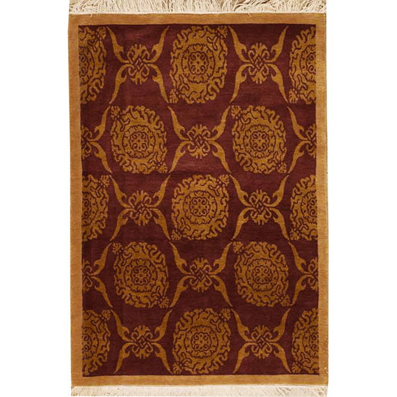 Tapis rouge et jaune noué à la main de haute qualité