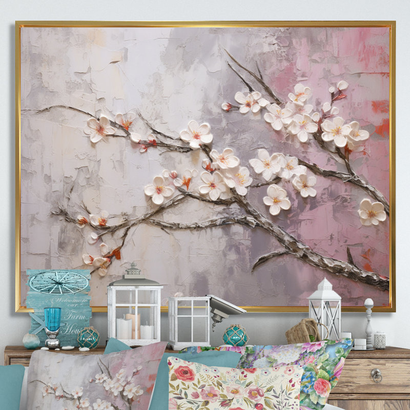 Apple Blossom Harmony VII " Apple Blossom Harmony VII ", 12" H x 20" W x 1" D, Gold Floater Framed