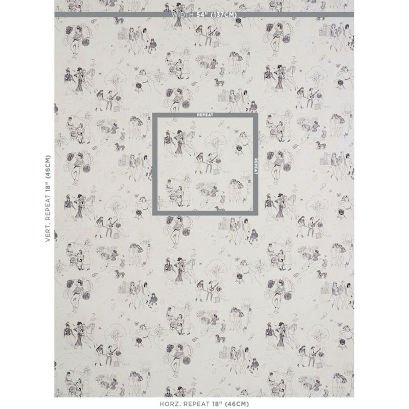 Schumacher x Peg Norriss Toile De Femmes Wallpaper, Sky/Saddle