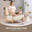 Chaise d'appoint, chaise de chambre à coucher avec siège large, structure en bois, crème-475784866