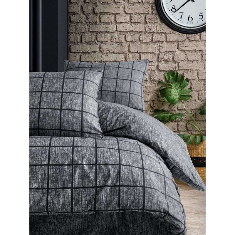 Luxurious Ranforce King Quilt Cover Set, 100% Cotton, Black Color | Includes 2 Pillowcases 23.6 x 23.6 inches | Machine Washable, Pigment Printing, Button Closure | Soft & Durable Bedding