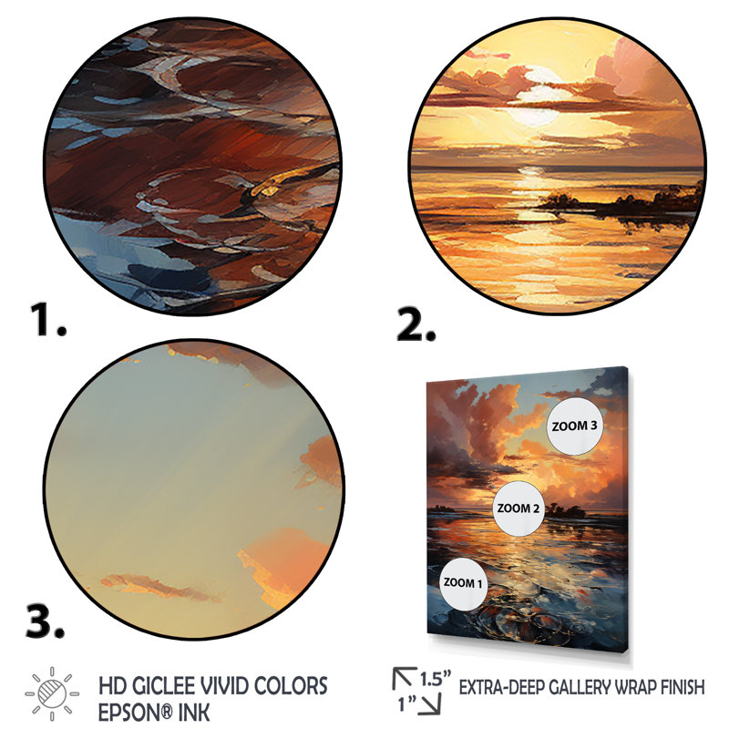 Beardstown Sunset Ocean Horizons I - impression, H 20 po x l 12 po x P 1 po, Cadre flottant doré