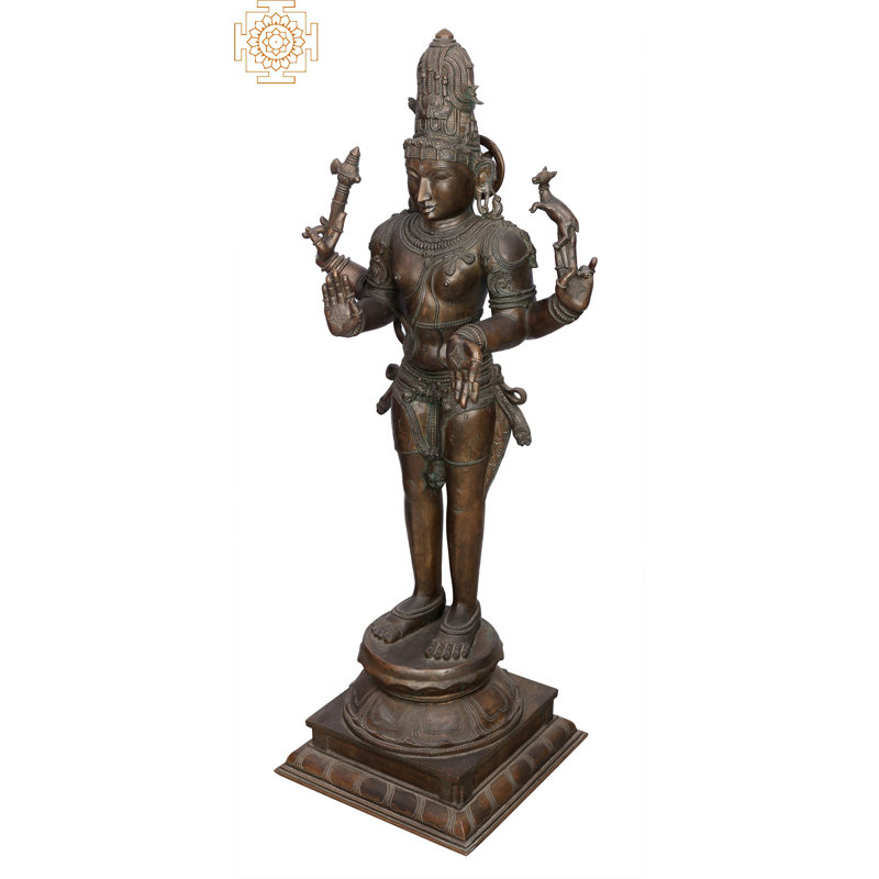 40" Large Shiva Panchaloha Bronze Statue – Handmade Madhuchista Vidhana Lost-Wax, Four-Armed Mahadev Figurine with Abhaya & Varada Mudras