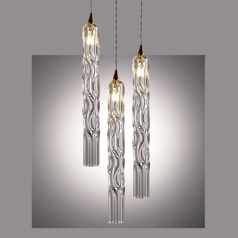 Crystal Falls 3 - Light Cluster Cylinder Pendant, Satin Nickel