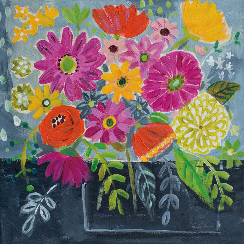 " Folk Floral I " by Farida Zaman, 36" H x 36" W