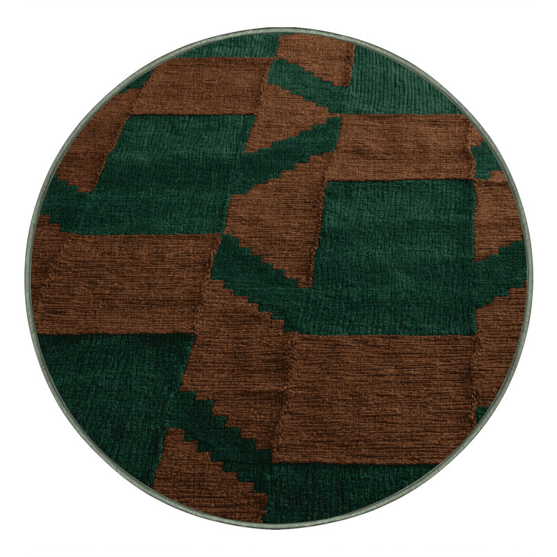 Tapis vert à carreaux lavable à la machine, Rond 3 pi