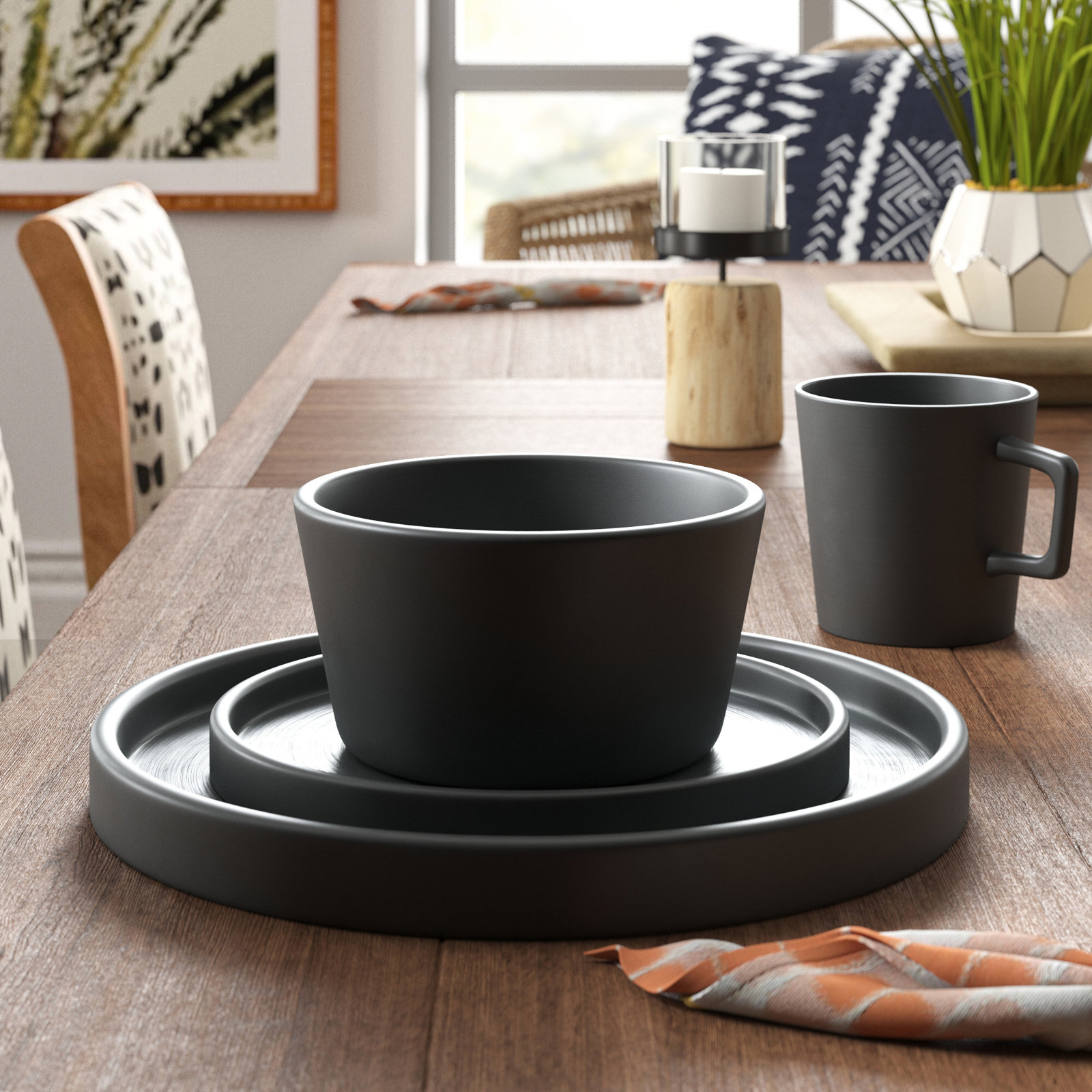 Celina Stoneware Dinnerware Set, Matt Black, 32