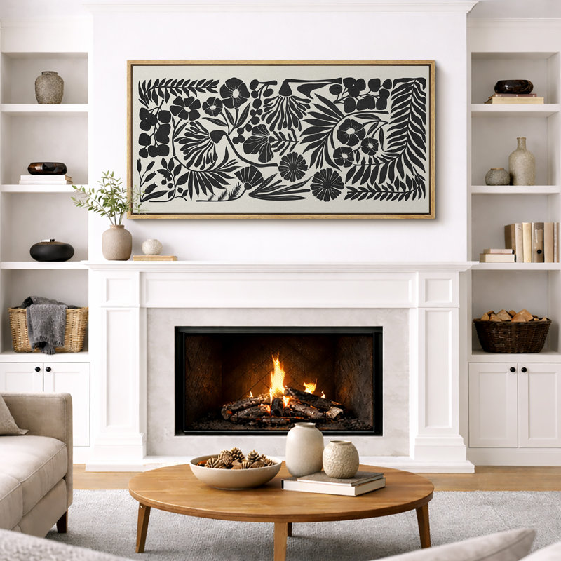 Black and White Botanical Pattern Modern Minimalist Floral Wall Decor for Living Room Bedroom Office Extra Large Pictures Framed Canvas Print Wall Art