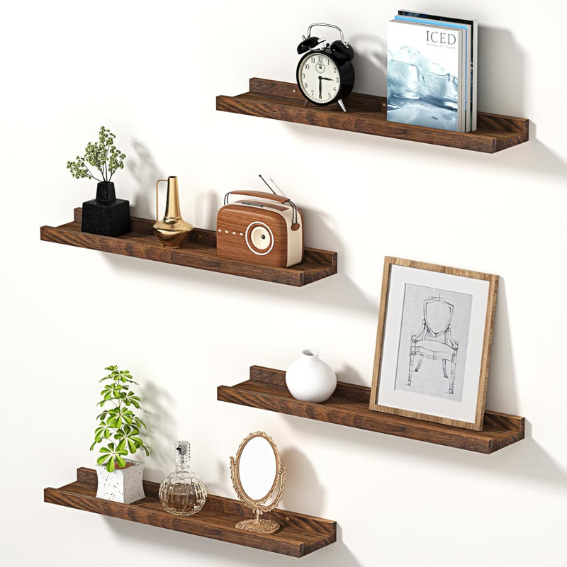 Ensemble de 4 tablettes flottantes fabriquées à la main en bois de pin naturel pour fixation et organisation