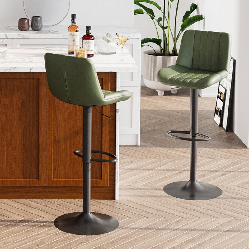Swivel Upholstered Adjustable Height Counter Stool with Metal Frame, Green
