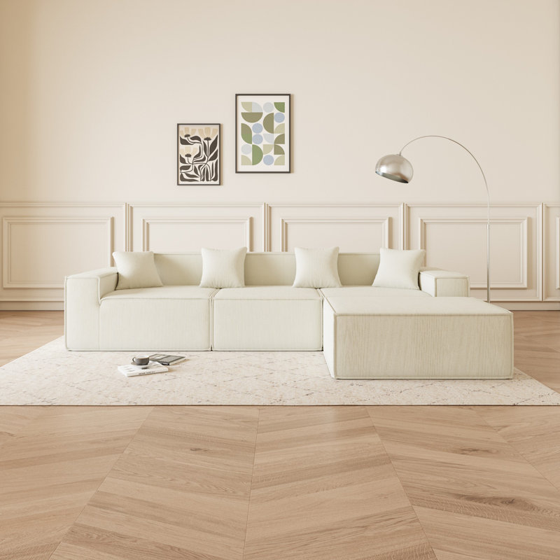 Boneless Modular L-Shaped Sectional Sofa, Beige Corduroy