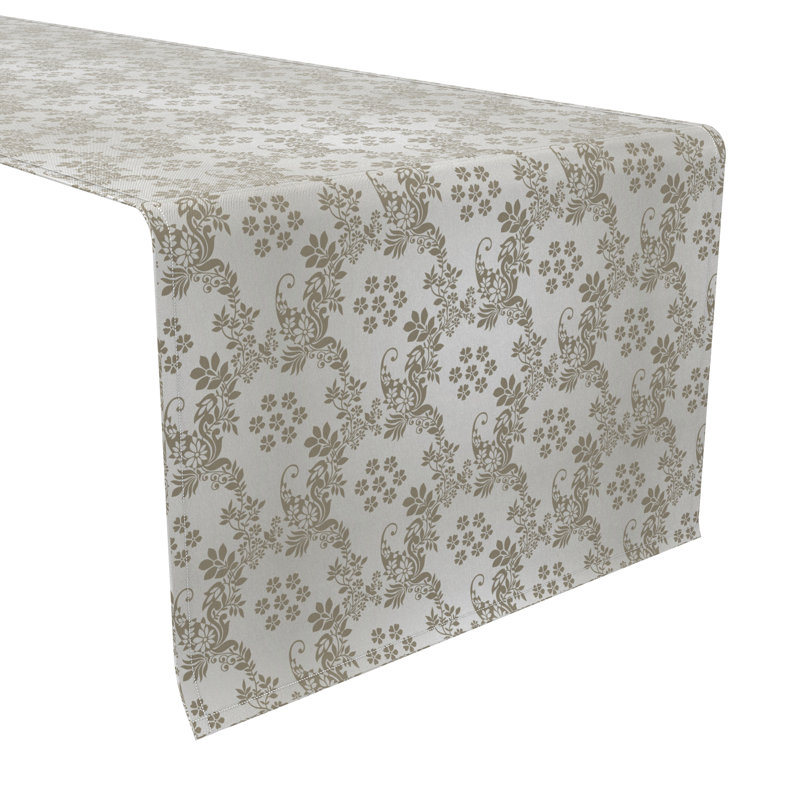 Rectangular Damask Cotton Twill Table Runner, 90" x 16"