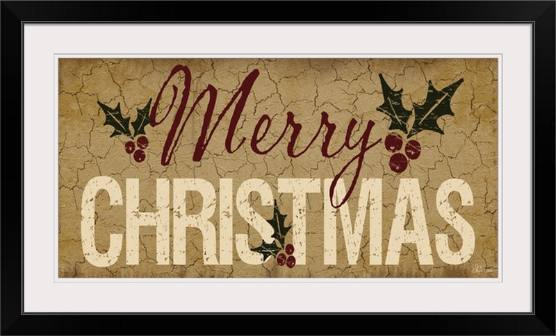 Thuc «Merry Christmas» par Jennifer Pugh, art textuel, Cadre noir, H 20 po x l 32 po x P 1 po