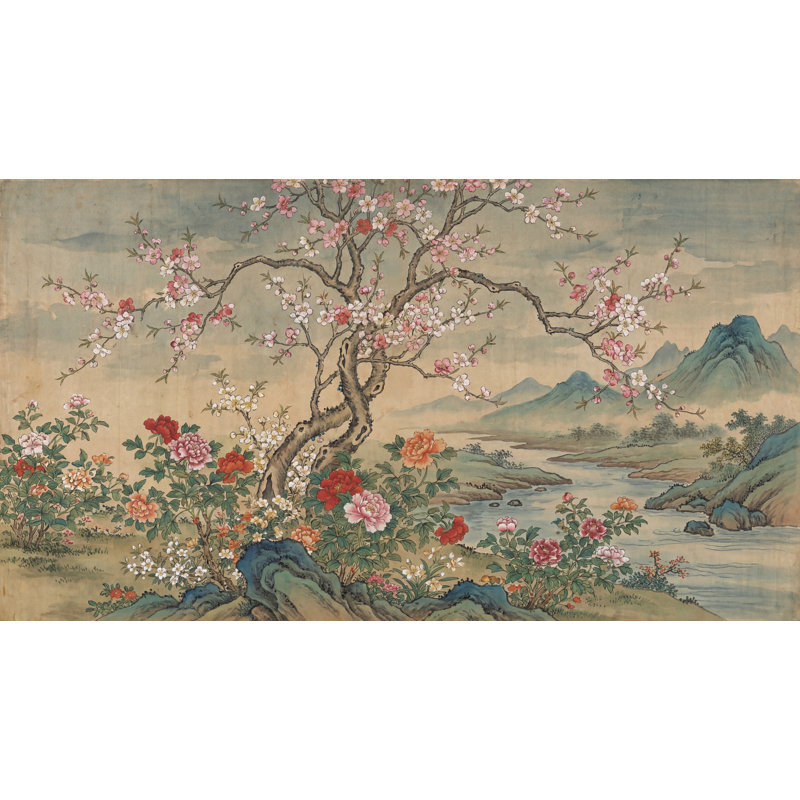 Papier peint floral avec fleurs et pivoines amovibles, Texturé non collé, 140 po x 108 po
