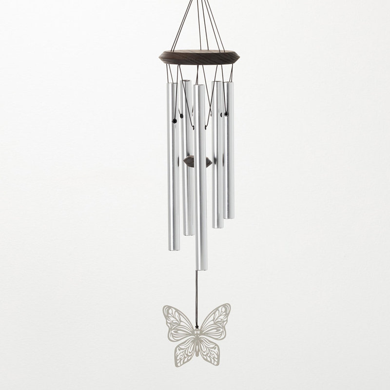 Silver Butterfly Wind Chime with Copper-Plated Ornament