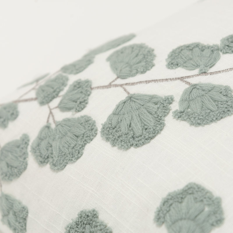 Ivory and Gray Embroidered Cotton Square Throw Pillow