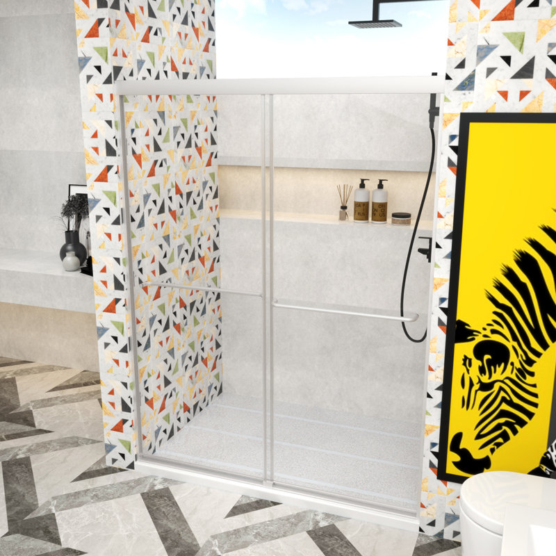 Premium Sliding Shower Door,54"Wx70"H, Adjustable Width 50-54",1/4" Tempered Glass, Chrome