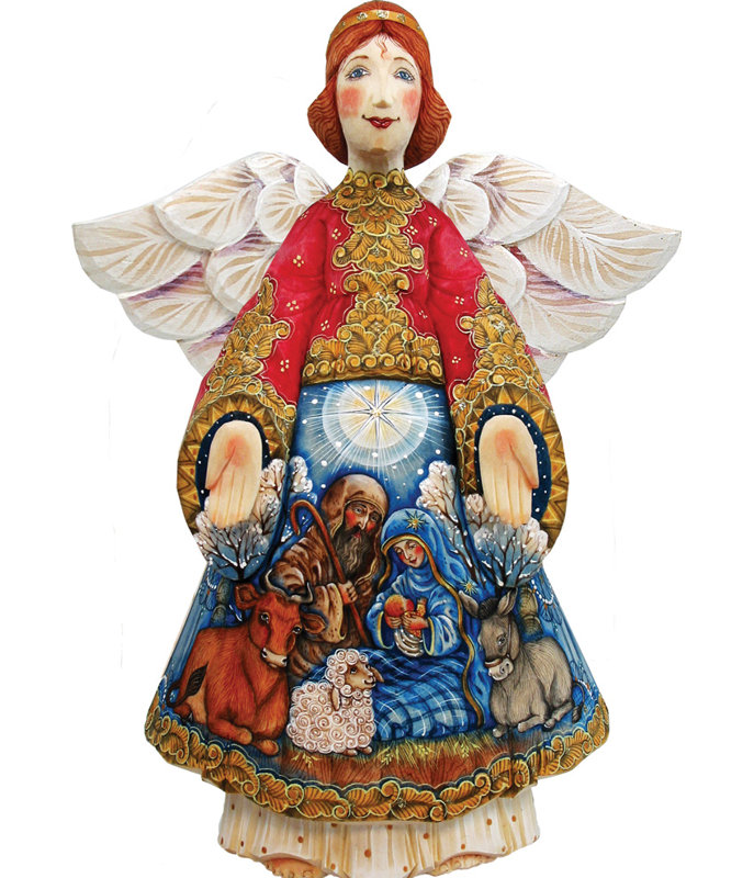 Handcrafted Wooden Nativity Angel Figurine for Indoor/Outdoor Decor