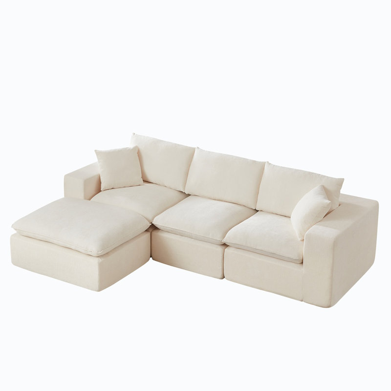 Canapé modulaire surdimensionné de 109 po pour le salon, canapé convertible en forme de L sans os avec repose-pieds, canapé modulaire moderne surdimensionné, blanc