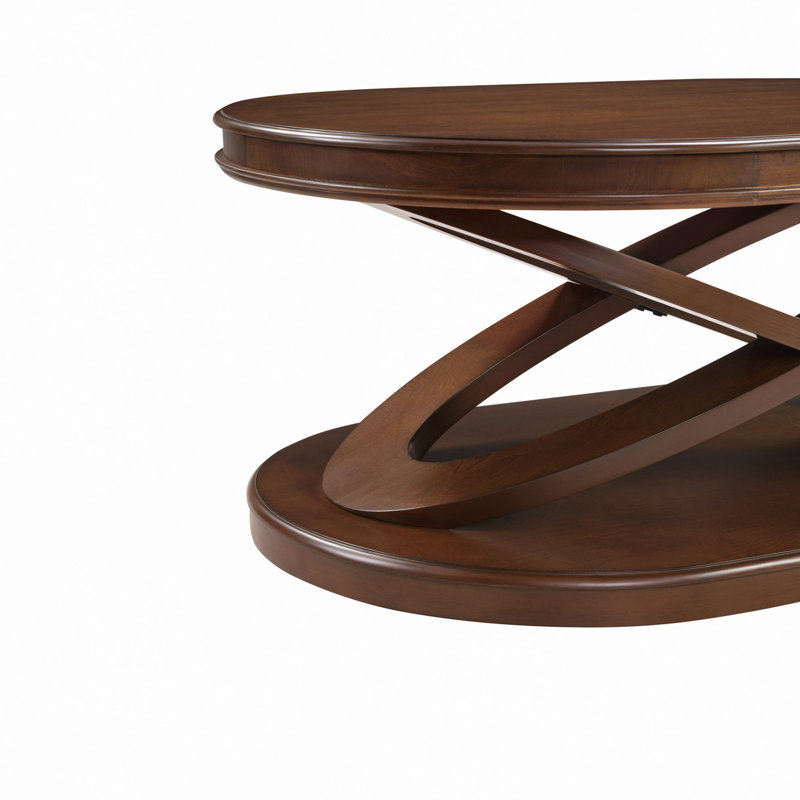 Table basse ovale en bois de 44 po avec base en forme de X, table de cocktail avec rangement ouvert, table de centre de canapé pour le salon, bureau à domicile