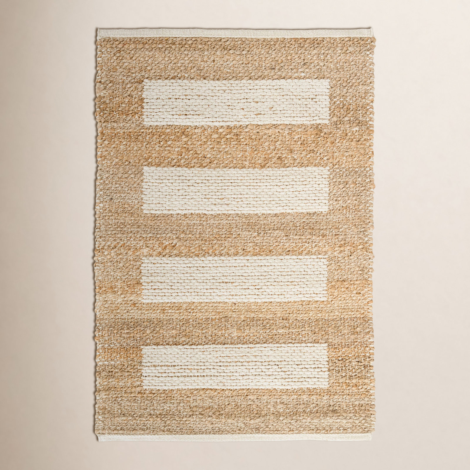 Milo Ivory Hand-Woven Geometric Jute Rug, Rectangle 2' x 3'