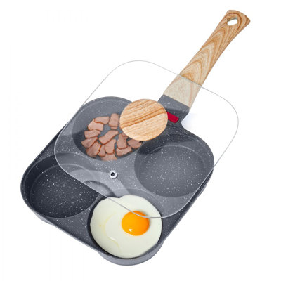 Poêle à œufs, poêle à frire antiadhésive de 4 tasses, poêle à omelette en aluminium pour crêpes, hamburgers, sandwichs, avec couvercle, brosse à huile, grattoir, compatible avec cuisinière à gaz et batterie de cuisine à induction