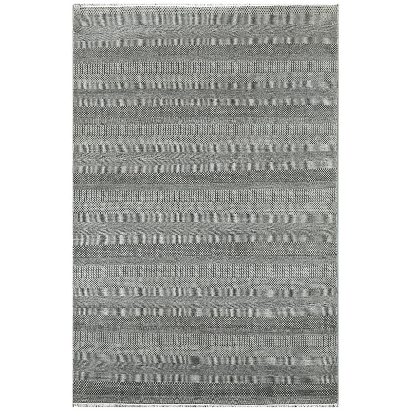 Tapis argenté et noir noué à la main de haute qualité