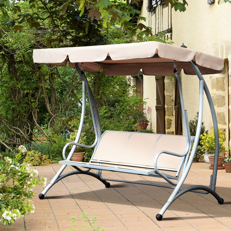 Backyard Swing Chair With Adjustable Canopy And Soft Seat - Beige 3 Garden Porch Comfortable Design,