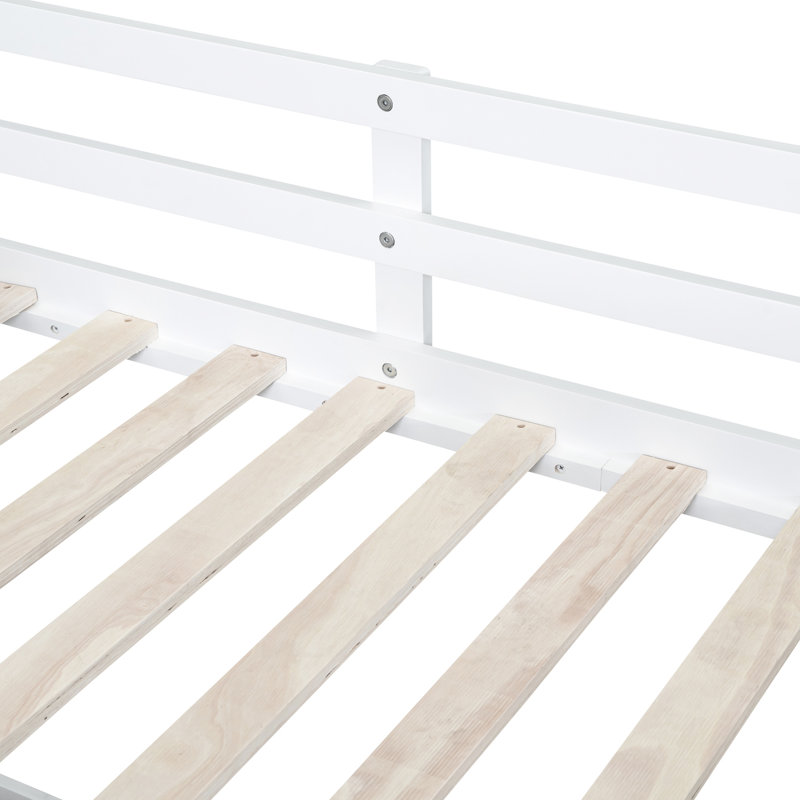 Lit mezzanine simple bas blanc avec tiroir et bureau roulant - Bois massif solide pour une chambre à coucher fonctionnelle