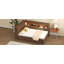 Lit de jour en bois pleine grandeur avec tablettes de rangement, USB, DEL et lit gigogne, couleur bois antique
