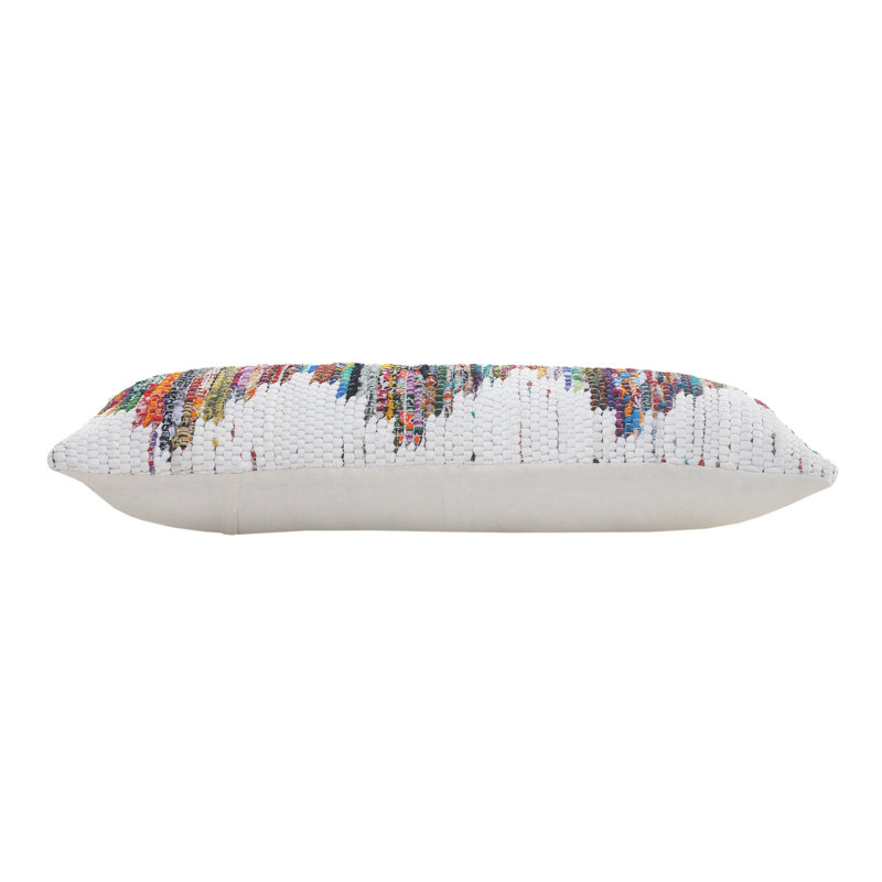 Multicolored Geometric Chindi Cotton Throw Pillow, 14" x 36"