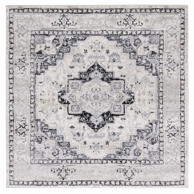Tapis oriental ivoire / noir Ebner, Carré 6 pi 7 po