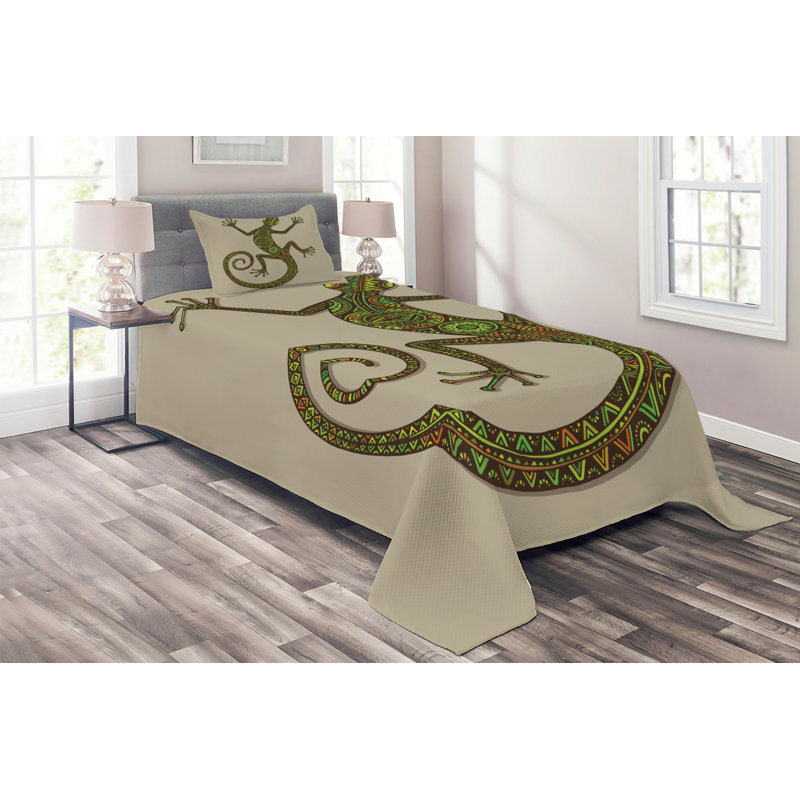 Reptile Coastal Polyester Coverlet, Twin Bedspread + 1 Sham