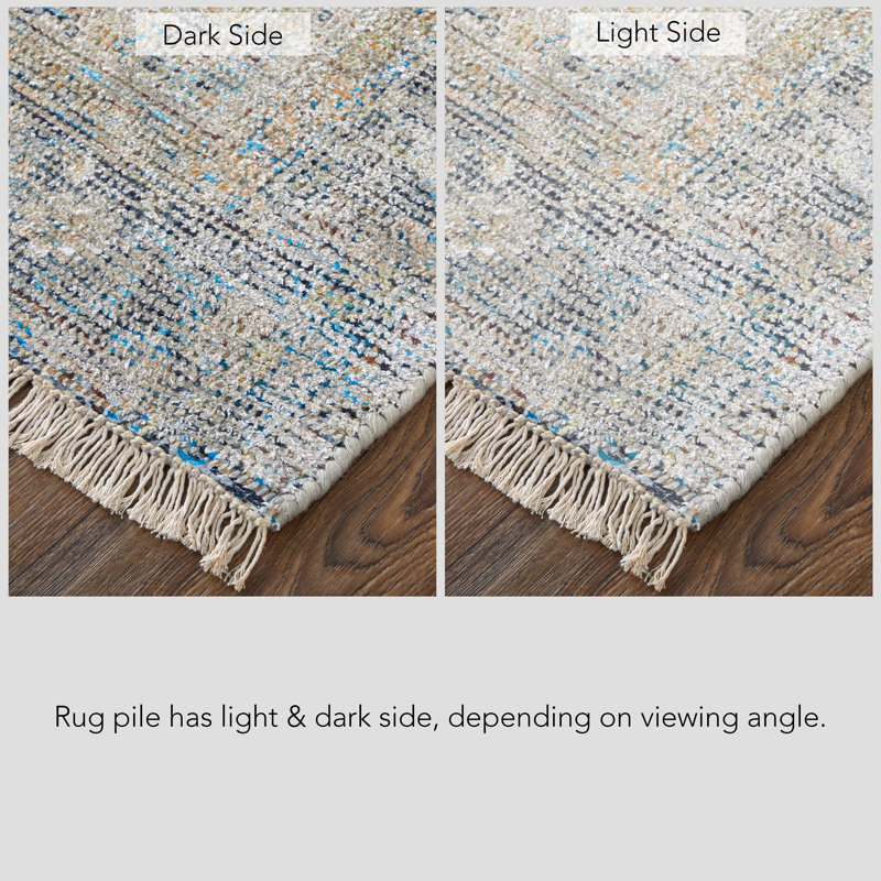 Tapis oriental beige / bleu tissé à plat à la main Auni, Rectangle 5 pi x 7 pi 6 po