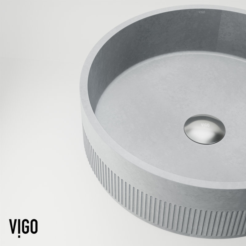 Matte Black Concrete Round Vessel Sink with Faucet