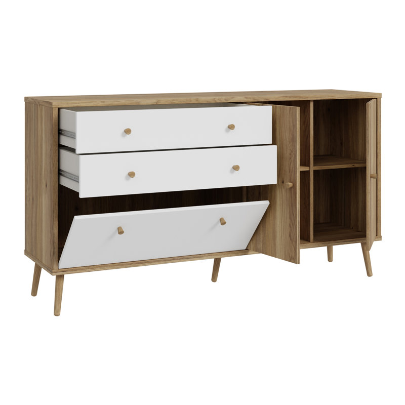 HARLLSON 159.2cm W Chest of Drawers, White/Light Oak
