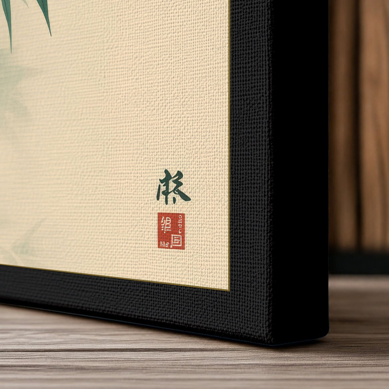 Three Bamboo Stems Japandi - Wrapped Canvas, 30x20 - 76.2 x 50.8 cm, Black Border