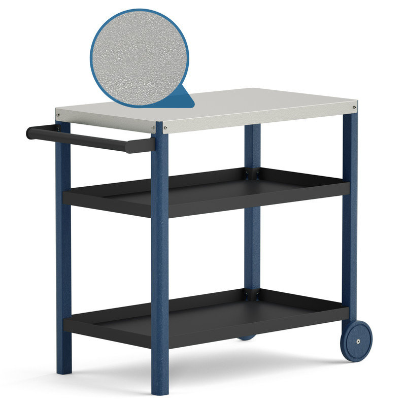 Chariot de table d'extérieur pour barbecue avec plateau en acier inoxydable et support de sac poubelle à 3 tablettes Bleu marine