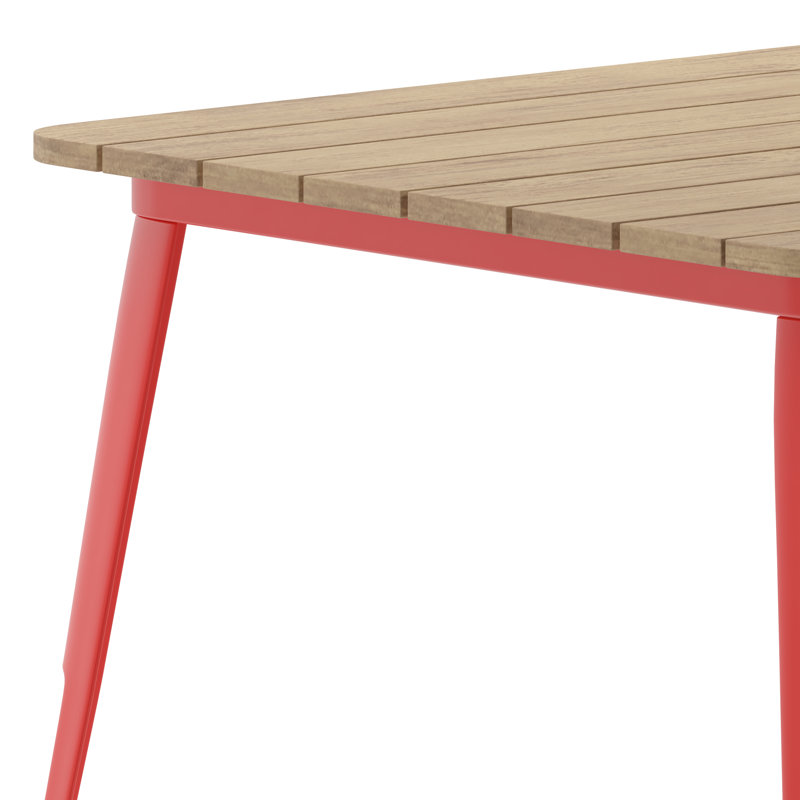 Table de restaurant commerciale intérieure / extérieure en polyester Harewood, L 36 po x L 36 po, Plateau brun / base rouge
