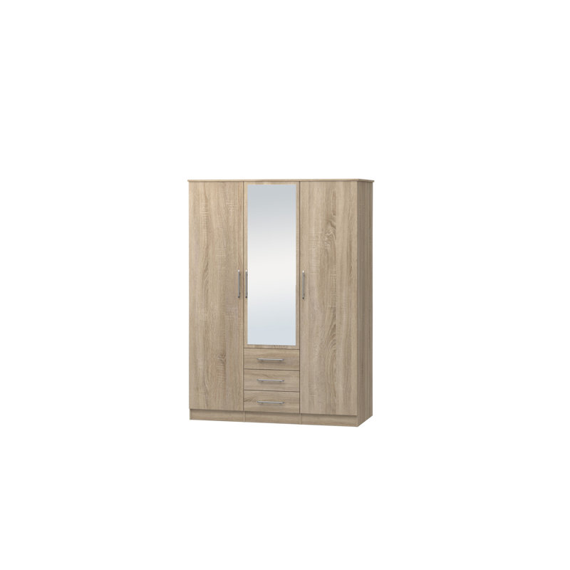 Dzianis 3 Door Manufactured Wood Wardrobe, Oak