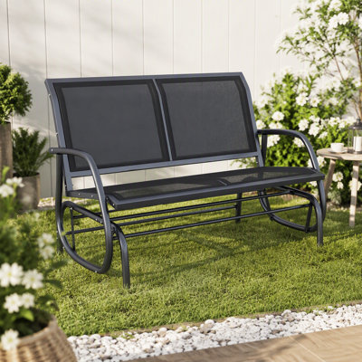 Double Swing Rocking Bench With Steel Frame For Garden