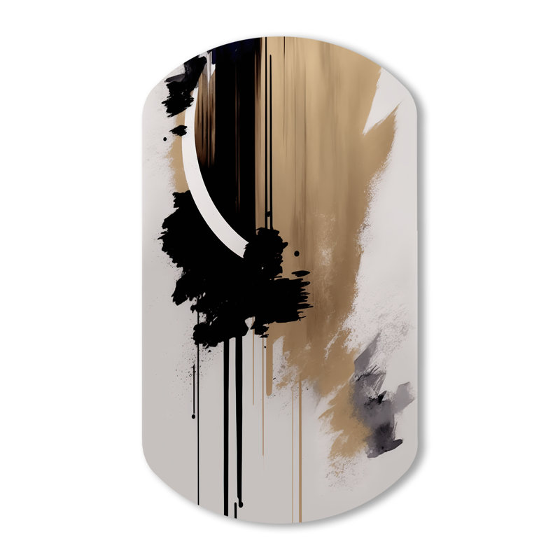 Soll Black, White And Gold Expression III - Abstract Cylinder Metal Wall Art, Modern Asymmetrical Metal Art Print